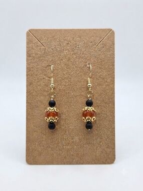 Vintage Style Autumn Orange Beaded Earrings Handmade